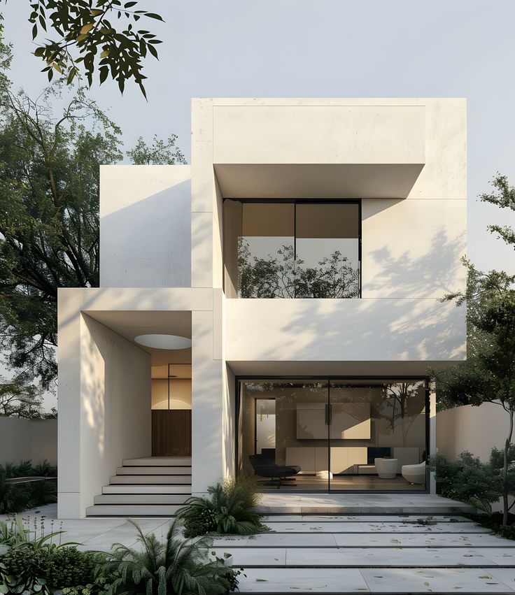 Modern Minimalist House Design With Concrete Exterior And Large Windows